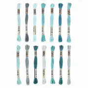 14 Skeins Embroidery Floss, Polyester Threads Multicolored Light Blue