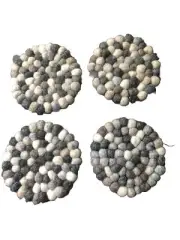 4” Set 4 Handmade Multicolor Felt Balls Coaster Trivet Circle Wool Pom Pom T11