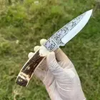 BEAUTIFUL HANDMADE CUSTOM HAND ENGRAVED KNIFE STAG HANDLE KNIFE CAMPING KNIFE