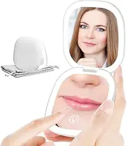 Compact Mirror 1X/10X Magnifying Mirror with Light 3-Color Light Dimmable Double-Sided Travel Makeup Mirror USB Rechargeable Touch Sensor Small Hand Pocket Mirror (White)