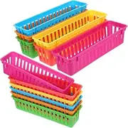SEWACC 12pcs Plastic Storage Baskets for Classroom Organization Tapered Desk Organizers Rainbow Colors for Pencils and Stationery Space Saving Design for Teachers and Students