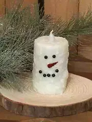 Grubby Snowman Votive Candle decoration, battery operated, TIMER, Holiday Christ