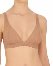 Natori "Pretty Smooth" beige lace bralette triangle soft cup buff V-neck medium