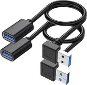 tunghey 2Pack SuperSpeed USB 3.0 Male to Female Extension Cable 90 Degree USB Adapter Extender Cord Wire Lead for Computer Laptop USB Port Extension, Up and Down Angle (0.15M)