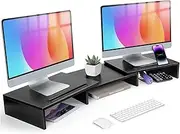 DAWNTREES Dual Monitor Stand Riser 3 Shelf Screen Stand with Adjustable Length and Angle, 2 Extra for PC, Computer, Laptop