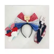 Fourth of July Patriotic Red White Blue Headband Hair Tie NEW 4th Bows set of 3