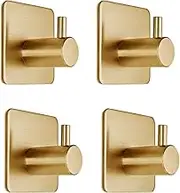 Fotosnow Matte Brushed Gold Adhesive Door Hooks 15LBS (Max) Sticky Hooks for Hanging Towels, Coat, Cloth, Purse, Hat, Key Self-Adhesive Towel Holder for Shower Kitchen Bathroom