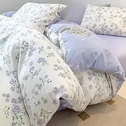 Jolusere Blue Floral Duvet Cover Queen Size Girls Kids Reversible Blue White Love Heart Bedding Set Green Leaf Bedding Ultra Soft Rustic Garden Flower Comforter Cover 3 Pieces