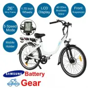 36V Alloy 26" Electric Bike City Ebike Bicyle 10.4Ah Shimano White Budtrol 47