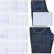 FREEBLOSS 12Pcs Sashiko Embroidery Pattern Stabilizers 8.3 * 11.7'' Embroidery Stencils Wash Away Stick and Stitch Paper Water Soluble Transfer Paper for Hand Quilting Craft
