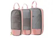 3-Piece Compression Travel Packing Storage Bag Organizers Home Storage - Pink