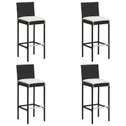 Garden Bar Stools with Cushions 4 pcs Black Poly Rattan vidaXL