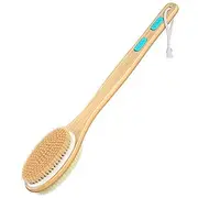 Shower Brush with Soft and Stiff Bristles Exfoliating Skin and A Soft Scrub Double-sided Brush Head for Wet or Dry Brushing Specially Long Wooden Handle Cleans
