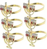 Luxshiny 6pcs Rhinestone Napkin Rings for Hanukkah Table Decor Gold Metal Holders Elegant Jewish Holiday Dining Accessories for Festive Gatherings and Special Events