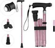 New Improved MobiliAid Elegant Foldable Walking Stick with LED Light - Walking Sticks for Seniors - Folding Walking Stick Cane - Portable, Adjustable & Lightweight - Walking Cane for Daily Use/Travel