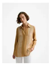 [Trenery] Mini Twill Column Stripe Shirt in Light Camel