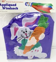 Vintage 90s Easter Windsock 40” Applique Art Flags A.C Moore Easter Bunny Rabbit
