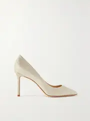 [Jimmy Choo] Jimmy Choo - Romy Glittered Leather Pumps - Platinum - IT39 IT 39 Silver