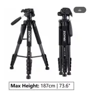 187cm/73.6in Tall Zomei Aluminum Alloy Portable Tripod for Camera DSLR Canon Nikon, 360 Degree Panorama Photography Phone Stand Q188-BK