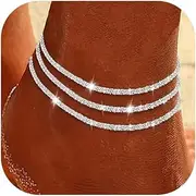[Frodete] Ankle Bracelets for Women Silver Anklets Waterproof Rhinestone Anklet for Women Trendy 2025