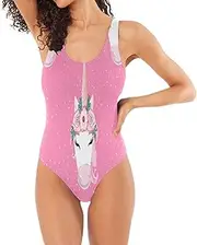 [RPLIFE] Whimsical Unicorn Pink Bathing Suit, Padded One-Piece Swimsuit Cheeky One-Piece Swimsuits for Women