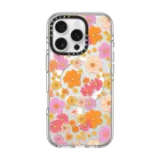 iPhone 16 Pro Clear Case MagSafe Compatible retro boho hippie flowers (60s / 70s floral pattern on clear background)