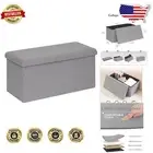 Stylish Foldable Storage Ottoman Cube with Soft Teddy Fur - Grey 30x15x15