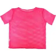 Bright Pink Fishnet Short Sleeve Top 80's 90's Neon Glow Party Dance Costume
