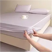 Tencel Satin Fitted Sheet Small Double Queen Super King Soft Silky Soft and Cool 10" Deep Pocket Bottom Bed Sheets Elastic Sheets(Purple,120x200cm+48x74cm x1)