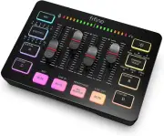 Gaming Streaming RGB PC Audio Mixer w/ XLR Microphone,Control, Vol. Fader & Mute