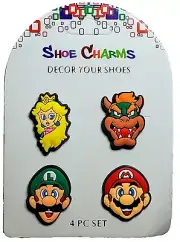Shoe Charms Super Mario Bros Set Of 4 Rubber Mario Luigi Princess Bowser Sneaker