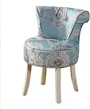 Footstool Dressing Table Upholstered Fan Back Chair/Vanity/Makeup/Upholstered Bench Chair Embroidered Brocade Fabric/Solid Wood Legs for Dressing Room/Living Room/Bedroom