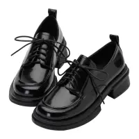 在飛比找momo購物網優惠-【Grace Gift】學院風綁帶中跟牛津鞋(黑他料)