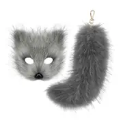 Therian Mask and Tail for Women Novelty Cosplay Prop Fancy Dress Animal Mask Gray