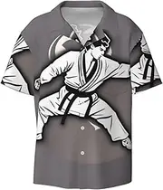 [HJLUUFT] Karate-highkick-icon Men's Shirts,Classic Hawaiian, Cuban Styles,Vacation Wear - Breathable Button Down Shirts for Men