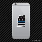 Distressed Thin Blue Line Mississippi Shaped Subdued US Flag Cell Phone Sticker