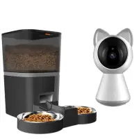 在飛比找momo購物網優惠-【u-ta】遠端控制6L寵物餵食器+萌貓造型無線攝影機(超值