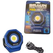 BRAUN 750 Lumen Rechargeable Ultra-Compact Magnetic LED Floodlight, Blue