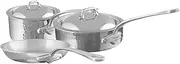 [Mauviel] M'Elite 5-Ply Hammered Polished Stainless Steel 5-Piece Cookware Set With Cast Stainless Steel Handles And Curved Lid, Made In France