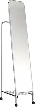Body Length Mirror Full-Length Dressing Mirror, Floor-Standing Household Coat Rack, Multi-Functional Clothes Rack, Mobile Fitting Mirror Floor Mirrors(Silver)