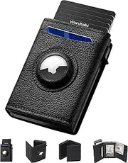 [Wordtaiki] Mens Smart Wallet for AirTag, Pop-up Wallet Slim Minimalist Compatible with Apple Air Tag Holder,Genuine Leather RFID Blocking| 9-14 Card Capacity | ID Window | Cash Slot, Lychee Black,