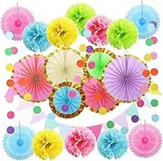 SOLUSTRE 1 Set Pastel Party Decoration of Tissue Paper Pom Poms Fans Versatile Macaron Color Decor for Birthdays Classrooms Celebrations Easy to Use Lightweight Rich Variety