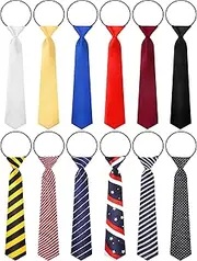 [Tarpop] 12 Pieces Toddler Ties for Boys Adjustable Boys Striped Necktie Pre Tied Little Kids Costume Tie with Elastic Neck Strap Formal Wedding Graduation School Uniforms Assorted Colors, 11L x 2.4W Inches, Assorted Colors