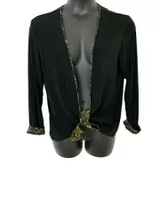 Chicos Travelers Size 3 (XXL) Slinky Congo Black Gold Front Tie Jacket NWT E255