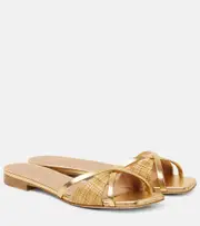 [Malone Souliers] Malone Souliers Penn raffia and metallic leather sandals AU 7 gold