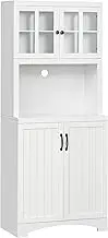 HOMCOM Kitchen Hutch, Pantry Cabinet with Glass Framed Door, Adjustable Shelves and Microwave Space for Dining Room, White