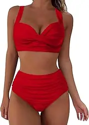 [Generic] Bathing Suits Women with Shorts Women High Waisted Bikini Sexy Push Up Two Piece Swimsuits Vintage Swimsuit Two Piece Retro Ruched High Waist Print Bikini Set Boys Muscle Set