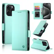 Wallet Case for IPhone 15 Pro,Slim Protective Shockproof Case With Card Holder,Premium PU Leather Kickstand-Light Green