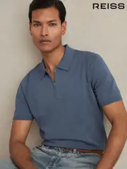 Reiss Airforce Blue Berkley Cotton Half-Zip Knitted Polo Shirt (AN2401) | $195