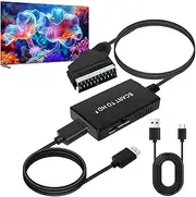Scart to HDMI Converter with HDMI Cable, Scart to HDMI Adapter Video Audio Converter HD 1080P with HDMI Cable for HDTV STB VHS X-Box PS3 Sky DVD Blu-ray for Display on HDTVs